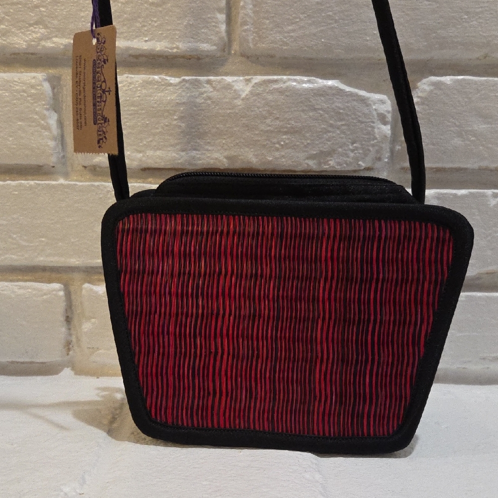 Baskets Of Cambodia Black and Red Crossbody Bag